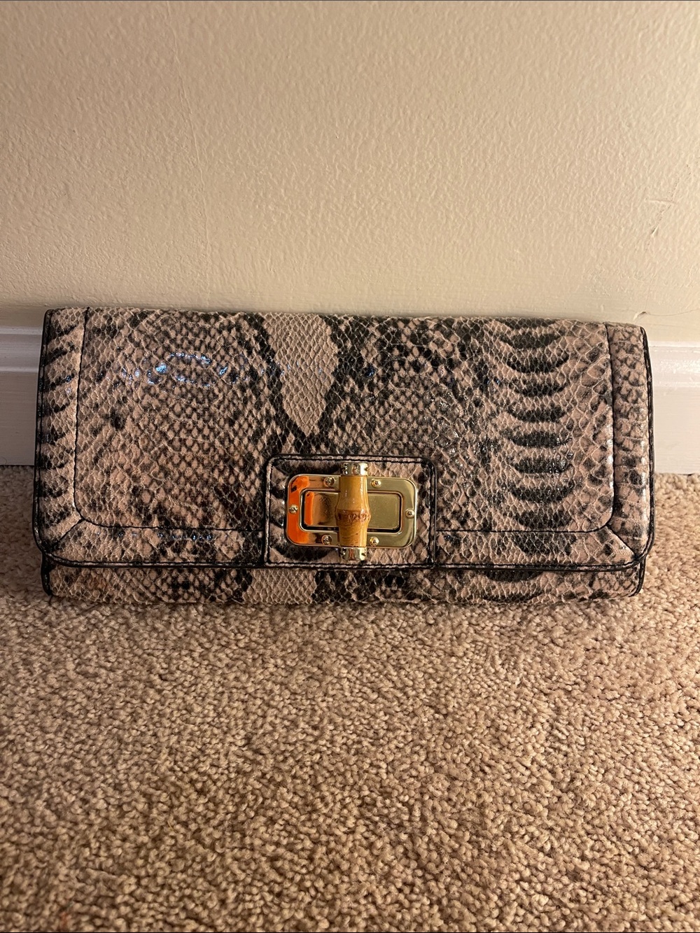 Banana Republic Neutral Snake-Print Clutch with Gold Turnlock